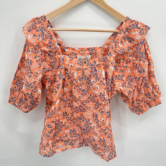 CLEOBELLA NWT Evereve Mariana Puff Sleeve Blouse in Peach Positano Floral // L - Picture 10 of 11